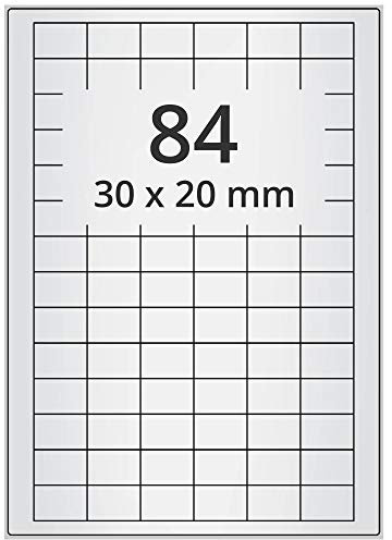 Wetterfeste Folienetiketten auf A4 Bogen, silber - 30 x 20 mm - 8.400 Polyester Etiketten auf 100 Blatt, selbstklebende PET Etiketten, matt, Typenschild-Aufkleber