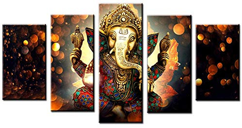 Wowdecor Leinwandbild, Leinwand, 5 Teile, mehrere Bilder, Hindu-Gott, Ganesha-Elefant, Giclée, gedruckt auf Leinwand, Poster, Wanddekoration, Geschenke, God B, Large - Unframed