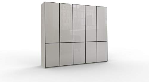 WIEMANN Montreal Kleiderschrank, Schlafzimmerschrank, Drehtürenschrank, Breite 250 cm, 5 türig, grau, Glas Kieselgrau, Griffe schwarz, Holz, B/H/T 250x236x58 cm