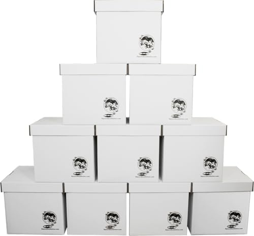 Set di 10 scatole per dischi in vinile da 30,5 cm, struttura in cartone resistente con coperchio rimovibile, contiene fino a 90 dischi ciascuna, resistenti per archiviazione sicura a lungo termine -