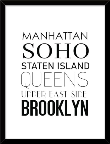 STYLER Gerahmtes Bild Districts 30 x 40 cm I Rahmenbild New York Manhattan Queens Brooklyn I Wandbilder Schlafzimmer I Wanddeko Home I Bilder mit Rahmen und Plexiglas I Verschiedene Poster & Größen