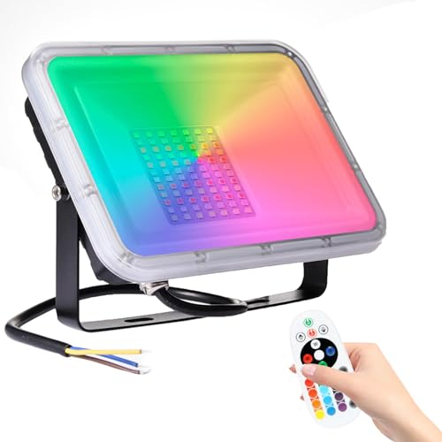 50W Foco LED RGB con Control Remoto 4000lm,16 Colores y 4 Modos, Foco Proyector Exteriores con Función de Memoria Impermeable IP66 Iluminación del paisaje Proyector LED para Jardín Fiesta Etapa