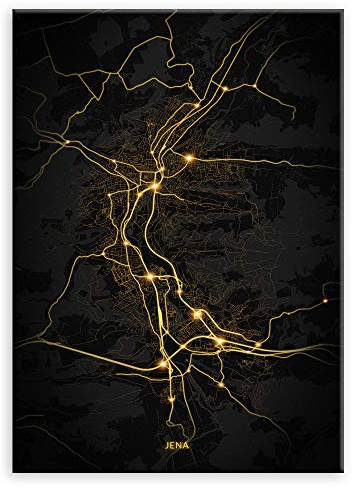 Murrano Poster Wandbilder Deko Wohnzimmer - Städte - zur Selbstmontage mithilfe eines Magnets montiert - aus Metall - City Lights - Jena - 45 x 32 cm