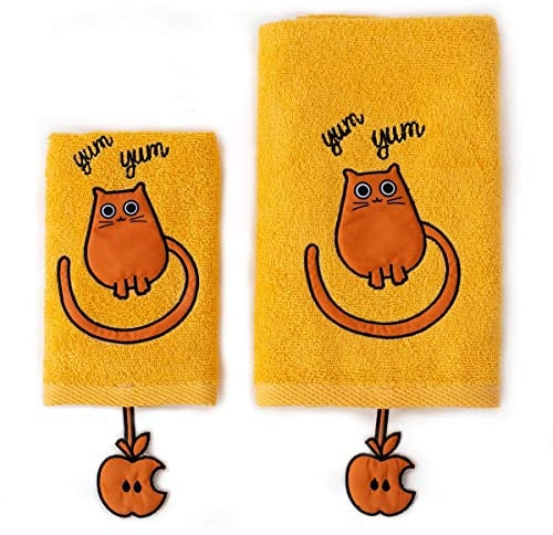 Milk&Moo Kinder-Handtuch-Set Tombish Cat, 100% Baumwolle, 2er-Set, Orange