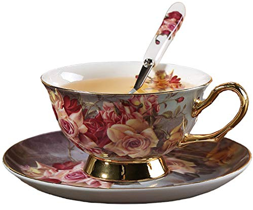 Juego de Te Juego de Tazas Desayuno Vajilla Vintage Juegos de Cafe,Taza de Café con Plato y Cucharas,200ml