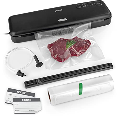 N8WERK Vakuumiergerät | Vakuumierer für Lebensmittel | Mit universal Vakuum-Beutel verwendbar | 30cm Schweißnaht | Schweißgerät geeignet zum Einfrieren von Babybrei | Vakuumgaren Sous Vide Garen
