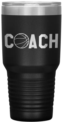 Basketball Coach Tumbler - Basketball Coach Gift 30oz Insulated Engraved Stainless Steel Basketball Coach Cup Black