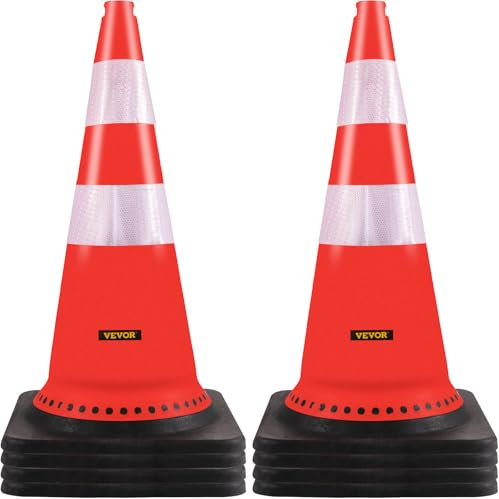 VEVOR Cône Signalisation 8 Pièces 75 cm, Plot de Chantier Orange en PVC, Cône de Sécurité avec Base Lestée et 2 Colliers Réfléchissants, pour Délimitation Stationnement d’Urgence en Route Parking