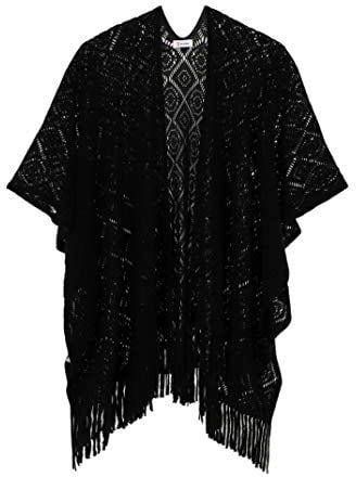 Soul Young Damen Stricken Stola Große Größen Warm Weich Poncho Shawl Cardigan Kimono (Einheitsgröße, Guadratisch schwarz)