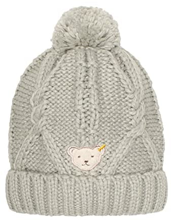 Steiff Boy's Bommel Beanie-Mütze, Soft Grey Melange, 49