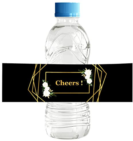 Darling Souvenir - Etiquetas adhesivas para botellas de agua con estampado floral, color negro