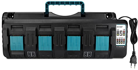 4-Port 3A-Ladegerät für Makita 18V Batterie, DC18SF 14.4-18V Batterieladegerät für BL1850 BL1860B BL1830B BL1840B Li-Ionen-Akku, Ersetzen Sie für DC18RC, DC18RD, DC18RA-Ladegerät (EU-Stecker)