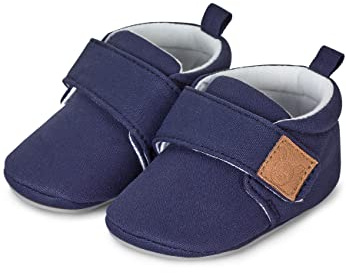 Sterntaler Baby Krabbelschuhe uni – Unisex Babyschuhe aus Canvas mit Jerseyfutter – Knöchelhohe Baby Schuhe mit rutschfester Sternensohle – Krabbelschuhe aus Baumwolle – Größe 18, Farbe marine