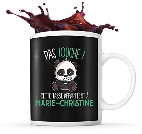 Planetee Tasse Marie-Christine Pas Touche Panda | Mug Prénom Cadeau Anniversaire Humour