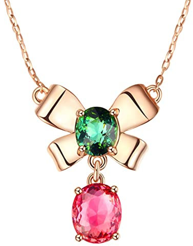 Dsnyu 18K 750 Rose Gold Pendant Necklace, 2.83ct Tourmaline Elegant Necklaces for Women, Bow-Knot Rose Gold Necklace Vintage For Fiancée