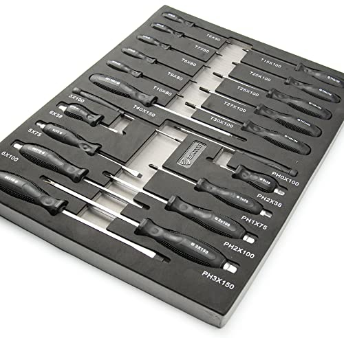 Zehn Tools 21 Piece Heavy Duty Screwdriver Phillips, Slotted & Torx Set in Foam Tool Box Tray