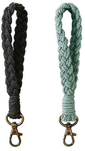 AOKSUNOVA Schlüsselanhänger Makramee Set Schlüsselanhänger Band Schlüsselband Schlüsselbund Keychain Schwarz + Grün