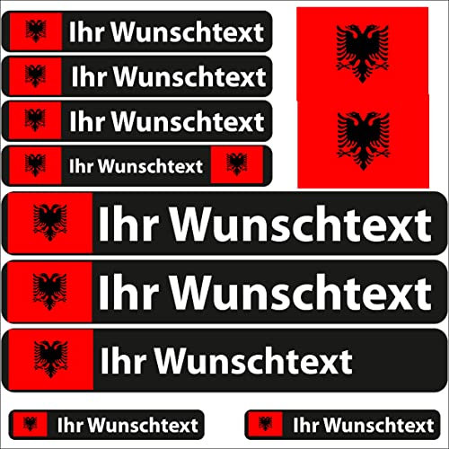 INDIGOS UG - Auto Aufkleber Albanien - 13 Flaggen - Fahne glatt Sticker selbst gestalten mit Namen & Wunschtext personalisiert - Fahrrad - Autoaufkleber - Motorrad - Rennfahrer