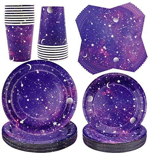 Ywediim Space Galaxy Party Supplies Tableware Set, Includes Plates, Napkins, Cups, for 40 Guests Galaxy Outer Space Theme Birthday Party Decoration (Serve 40)