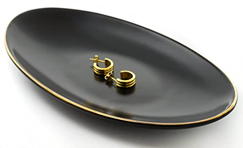 HANKOR Ceramic Key Bowl for Entryway Table, 7 x 4 Key Dish Tray Catch All Bowl, Small Decorative Bowl for Key Jewelry Ring, Black