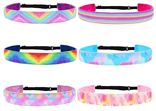 DOYUKY 6 Stück Haarbänder Mädchen, Farbe Sport Haarband, Mädchen Verstellbare Stirnbänder, Tie-Dye Sport Stirnband, Mädchen Dehnbare Stirnbänder, for Teenager Kinder Sport Yoga Party Haar Accessoires