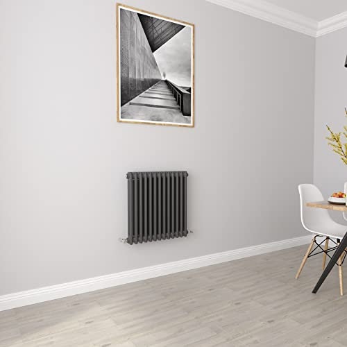 Radiadores horizontales de 2 columnas, antracita, estilo hierro fundido, radiadores de calefacción central para baño, sala de estar y cocina, 600 x 605 mm