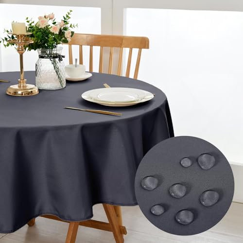 DWCN Grau Tischdecke Rund 150cm,Fleckschutz Abwaschbar Tischwäsche Wasserdicht Tischtuch für Esszimmer,Garten,Party,Hochzeiten oder Haushal