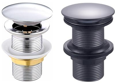 Inguz Click-Clack Desagüe Lavabo Universal, Válvula Tapon para Bidés, sin Ranura, Rosca 1 1/4. (Negro)