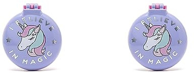 Legami - Bürste Mit Spiegel, Thema, Believe In Magic, Öffnet und schließt mit einem Klick, bequem und praktisch überall zu tragen, Einhorn (Packung mit 2)