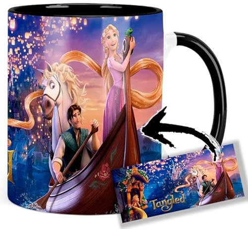 Tangled Mandy Moore Rapunzel Zacharylevi Flynn Taza Interior y Asa Negra Ceramica Mug