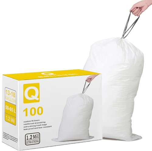 Code Q Heavy Duty Trash Bags 100 Count 1.2 Mil THICK Compatible with simplehuman Code Q Trash Can | 1.2 Mil | 13-17 Gallon 40-65 Liter Heavy Duty White Garbage Can Liners
