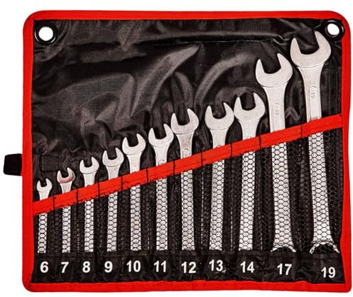 NTI 11 Pcs Combination Spanner Set 6| 7| 8| 9| 10| 11| 12| 13| 14 | 17| 19mm| Wrench Storage Pouch Mechanic Metric Keys Garage Workshop DIY Hand Tools UK Free P&P