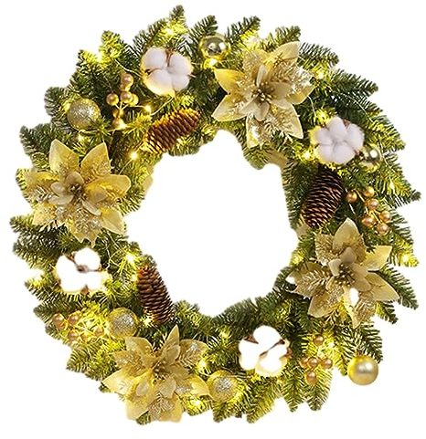 40cm Weihnachtskranz Weihnachtsgirlande mit LED, Türkranz Weihnachtsdeko Girlande für Tür, Fenster, Weihnachten Party Deko Kranz Weihnachtsbeleuchtung Geschenk (B)