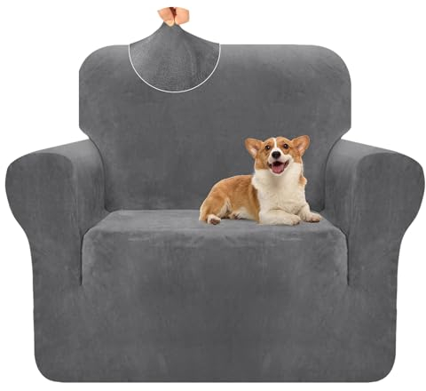 Granbest Premium Thicken Plush Velvet Armchair Cover 1 Seater High Stretch Couch Cover Super Soft Couch Slipcover Luxury Furniture Protector for Pets and Kids (1 Seater, Grey)