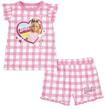 Barbie Pyjama pour fille, pyjama court avec volants pour poupée, ensemble pyjama à carreaux, cadeaux pour filles avec poupées, rose, 3-4 ans