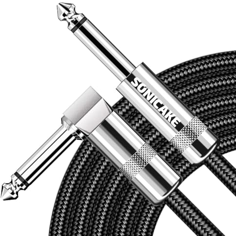 SONICAKE Cable de guitarra 6m Cable de instrumento de guitarra 6.35mm Derecho a Conectores de Forma L Negro