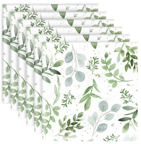 JarThenaAMCS Set mit 6 grünen Stoffservietten, Aquarell, grüne Blätter, Dinnerservietten, wiederverwendbar, Küchen-Top-Kollektion für Frühling, Bauernhaus, Party, Esstisch, Dekoration, 45,7 x 45,7 cm