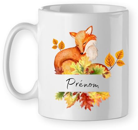 Mug renard automne tasse avec prénom personnalisé idée cadeau anniversaire noël