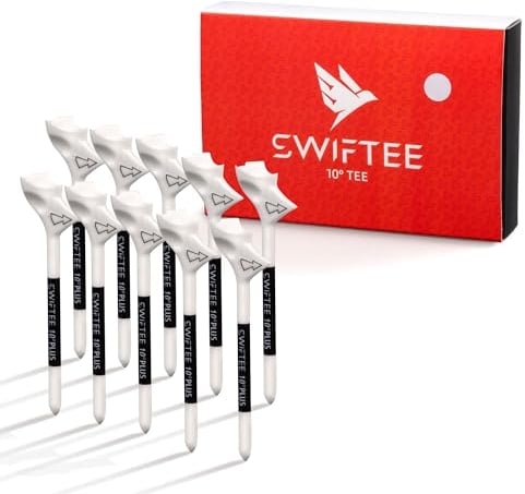 SWIFTEE Premium 10 Degree Golf Tees for Driver or Iron - Help Reduce Spin & Slice, Improve Distance & Precision (Pack of 10 Tees) (White, 83mm)