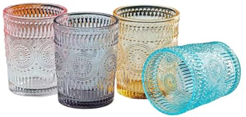 TRESV Set de 4 Vasos de Cristal Agua y Bebidas Alcohólicas, Set de 4 Vasos colores de 270ml,Aptos para lavavajillas