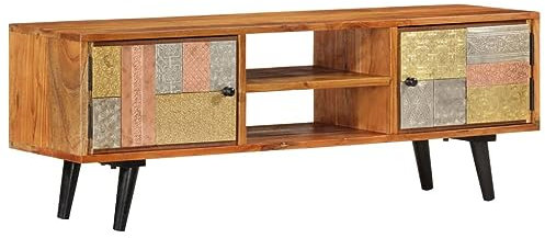 AJJHUUKI Heimartikel, TV-Schrank mit Türen, 112 x 30 x 40 cm, Massivholz, Akazie und Metall, Anzugmöbel