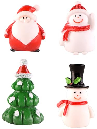 HIXNUG 4 pezzi Ornamento per acquario di Natale Albero di Natale Babbo Natale Pupazzo di neve Decorazione Serie di Natale Ornamento Paesaggio Figurine Carino Res
