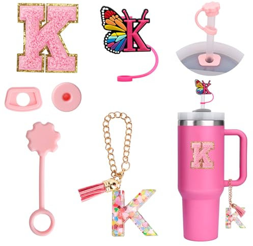 Personalized Stanley Accessories: 6PCS Straw Cover Cap, Tumbler Initials, Letter Charm for Stanley Cup (K)