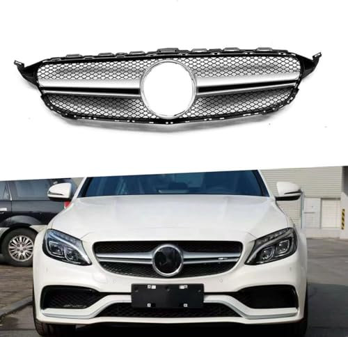 YPJHMXQXQ Kühlergrill ABS Front Grill Für Mercedes Benz C Class W205 AMG 2015 2016 2017 2018, Verschleißfest wetterfest und langlebig Sport Stil Autoersatzteile Dauerhaft Grill,Silver