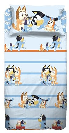 hermet Bluey - Juego de sábanas para Dormitorio Individual de una Plaza, sábana encimera, sábana Bajera con Esquinas y Funda de Almohada, 100% algodón, Producto Oficial
