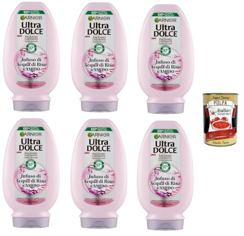 G. Ultra Dolce Infuso di Acqua di Riso & Amido, Balsamo Lisciante Reiswasser- und Stärkeaufguss, glättender Conditioner 6x200 ml+ Italian Gourmet polpa 400g