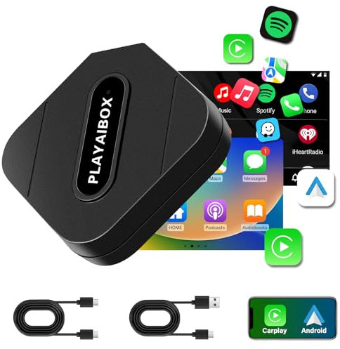 Carplay Wireless Adapter Android Auto Wireless Adapter 2 in 1 Design, Bluetooth 5.0 Wireless Carplay Adapter Schnellverbindung Übertragung mit Plug and Play Mini Design für iPhone/Android Auto