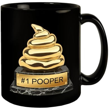 Goldene Kothaufen-Trophäe #1 Pooper Tasse Die ultimative Kothaufen-Trophäe als humorvoller schwarzer Kaffeebecher auf edlem Marmorsockel - ein Hingucker