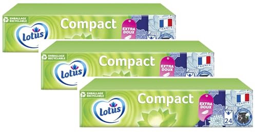 Lotus Mouchoirs Compact+ Extra Doux en étui - paquet de 24 étuis - Lot de 3 - Vendu Par Lot - Offre Spéciale