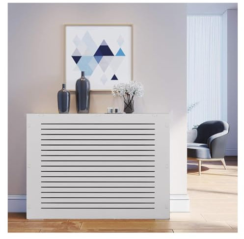 Qulamrdk Heizkörperverkleidung Heizung Heizkörper Abdeckung Modernes Lamellen-Design Aus MDF Vertikal Lamell Holz Geeignet für Büro-Schlafzimmer in Weiß(60x70x20cm)
